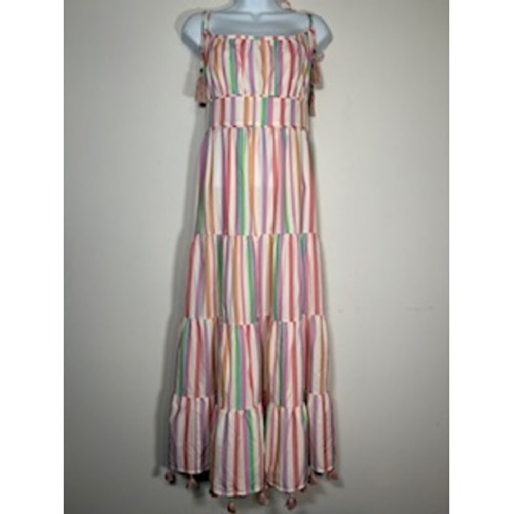 Chicwish Maxi Dress Multicolor Striped Tassel Tiered Boutique Summer Boho XL